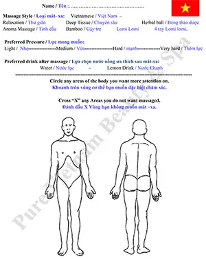 Sample Massage Client form